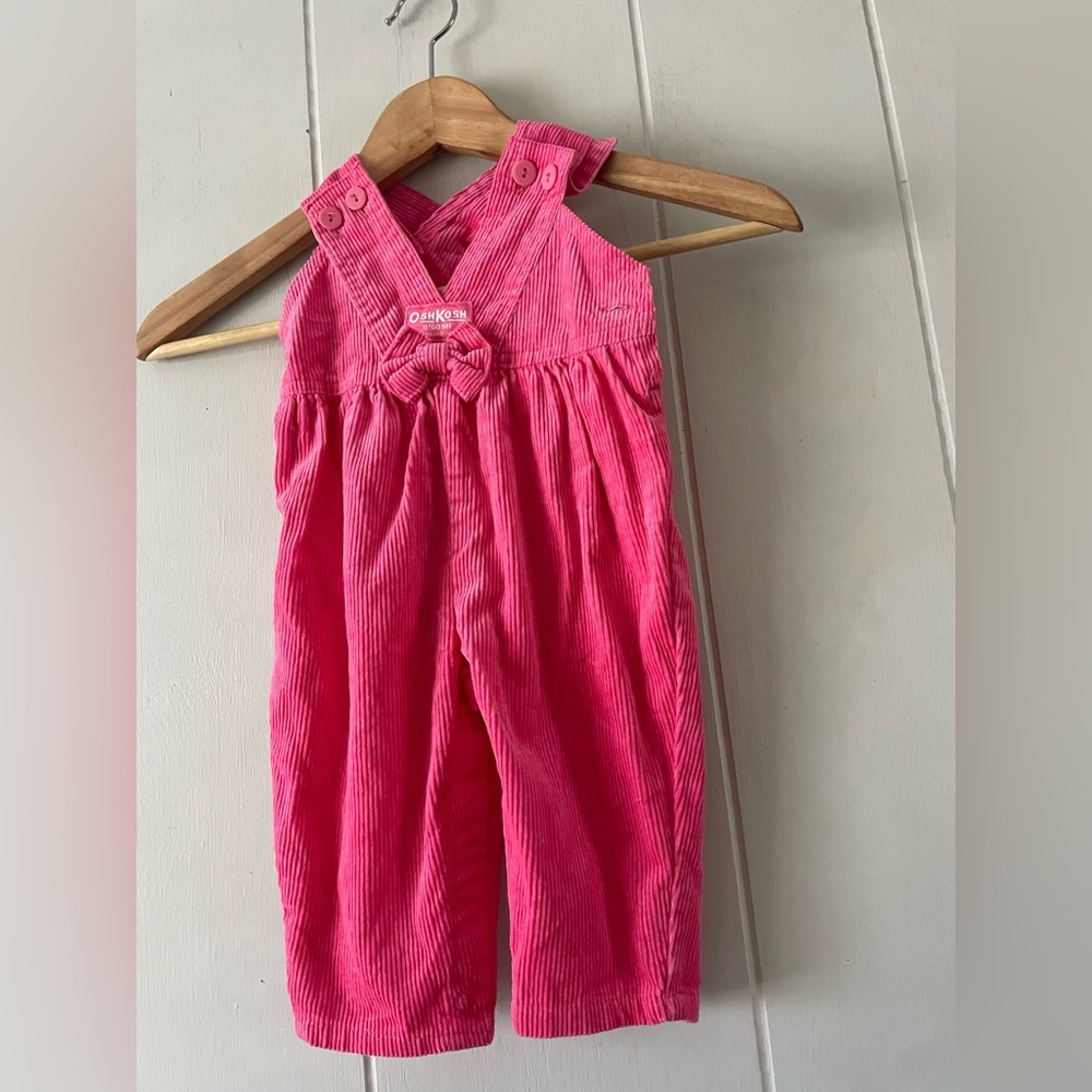 Vintage Oshkosh B’Gosh Corduroy Vestback Overalls Pink Bow Size 3-6 Made In USA